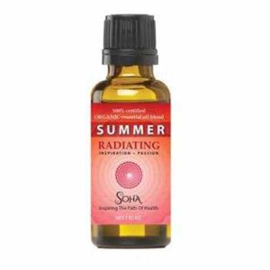 A bottle of essential oil with the word summer written on it.